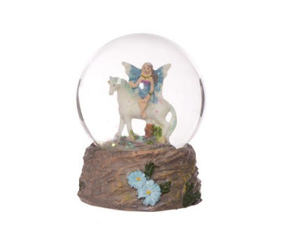 Flower Fairy Riding Unicorn Snow Globe