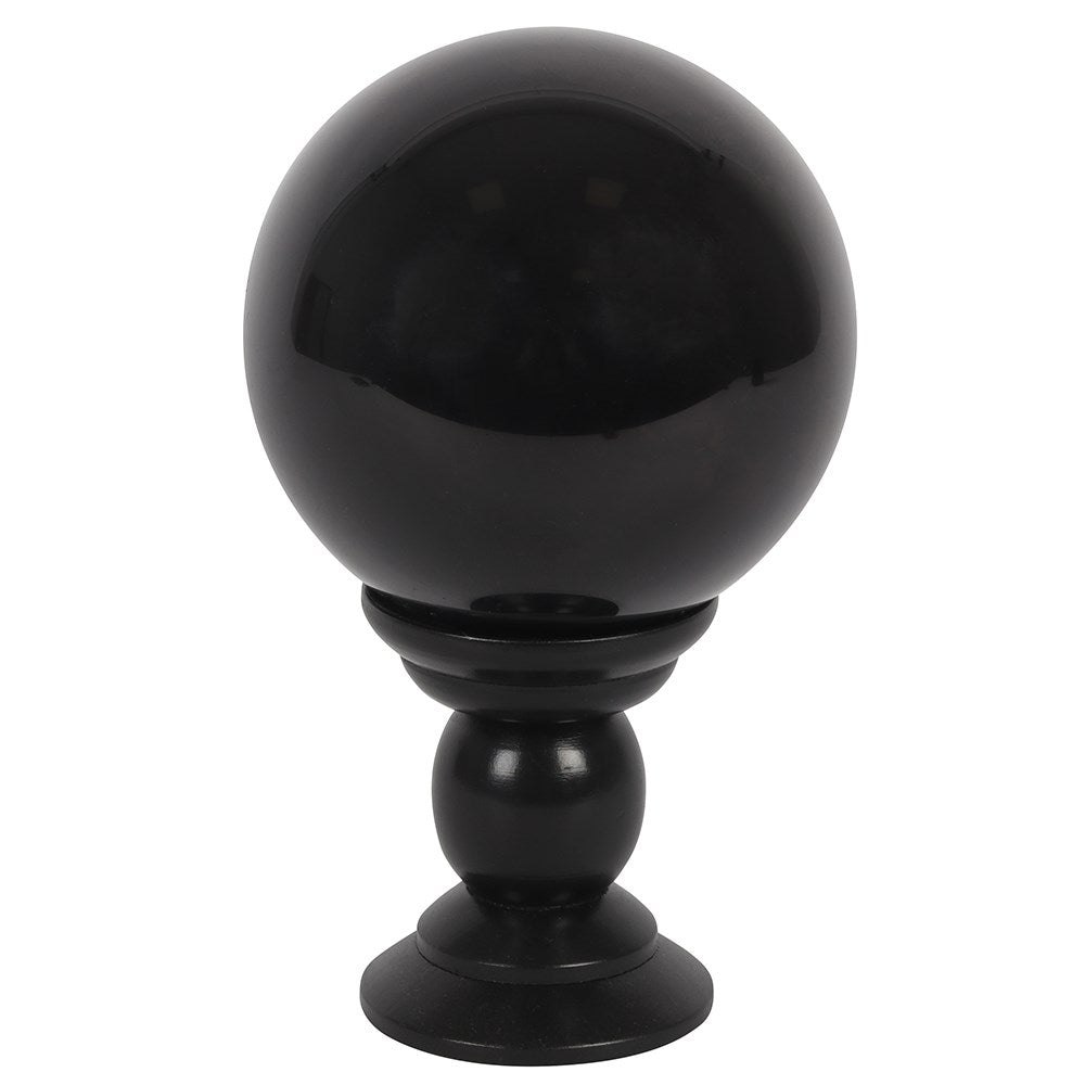 Black Large Crystal Ball on Wooden Stand